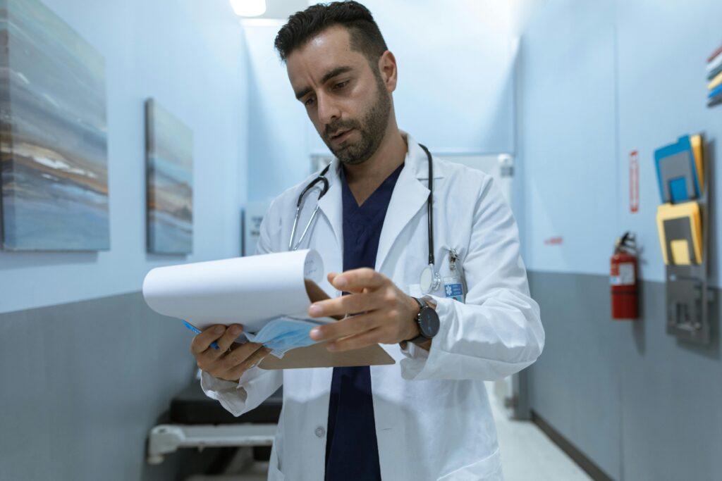 A doctor checking the medical records