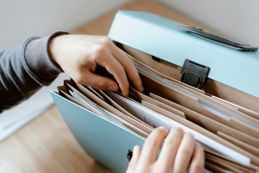 A person preparing the documents for neuropsychological evaluation