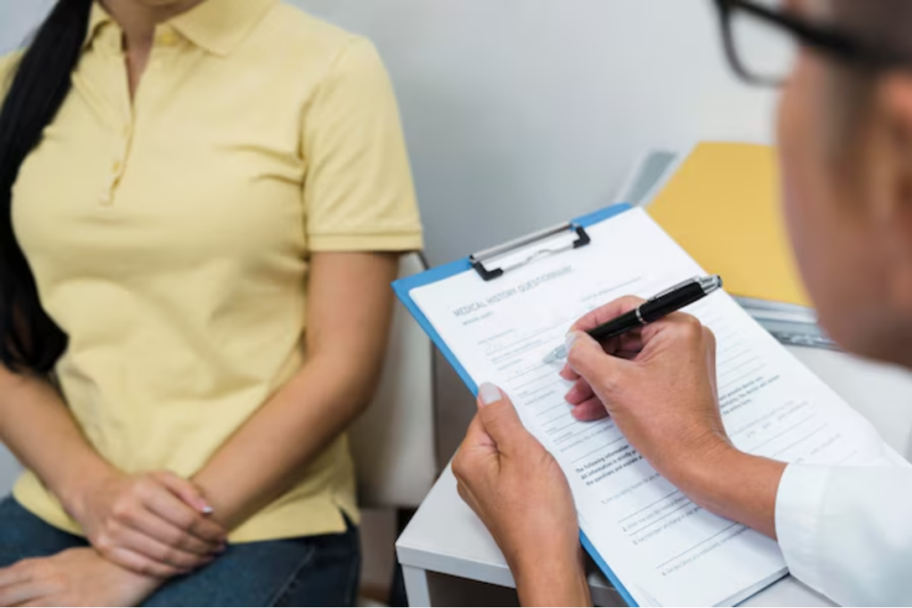 Neuropsychologist administering an assessment to a client
