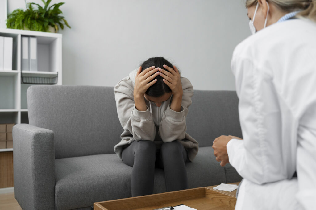 A woman suffering from bipolar disorder, undergoing neuropsychological evaluations.