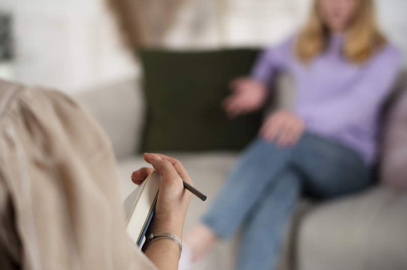 A woman attending a trauma therapy session.