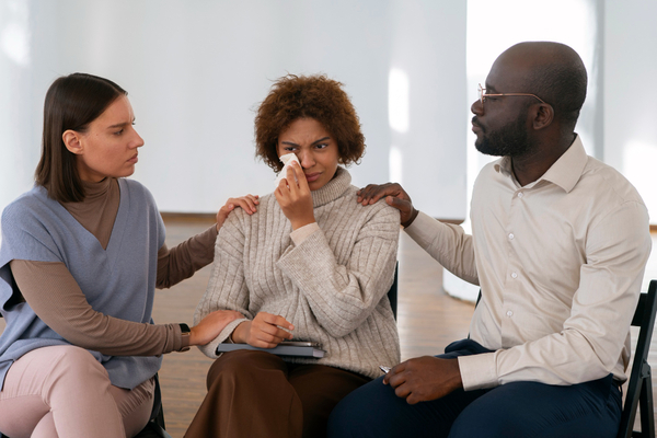 A lady in a trauma therapy session